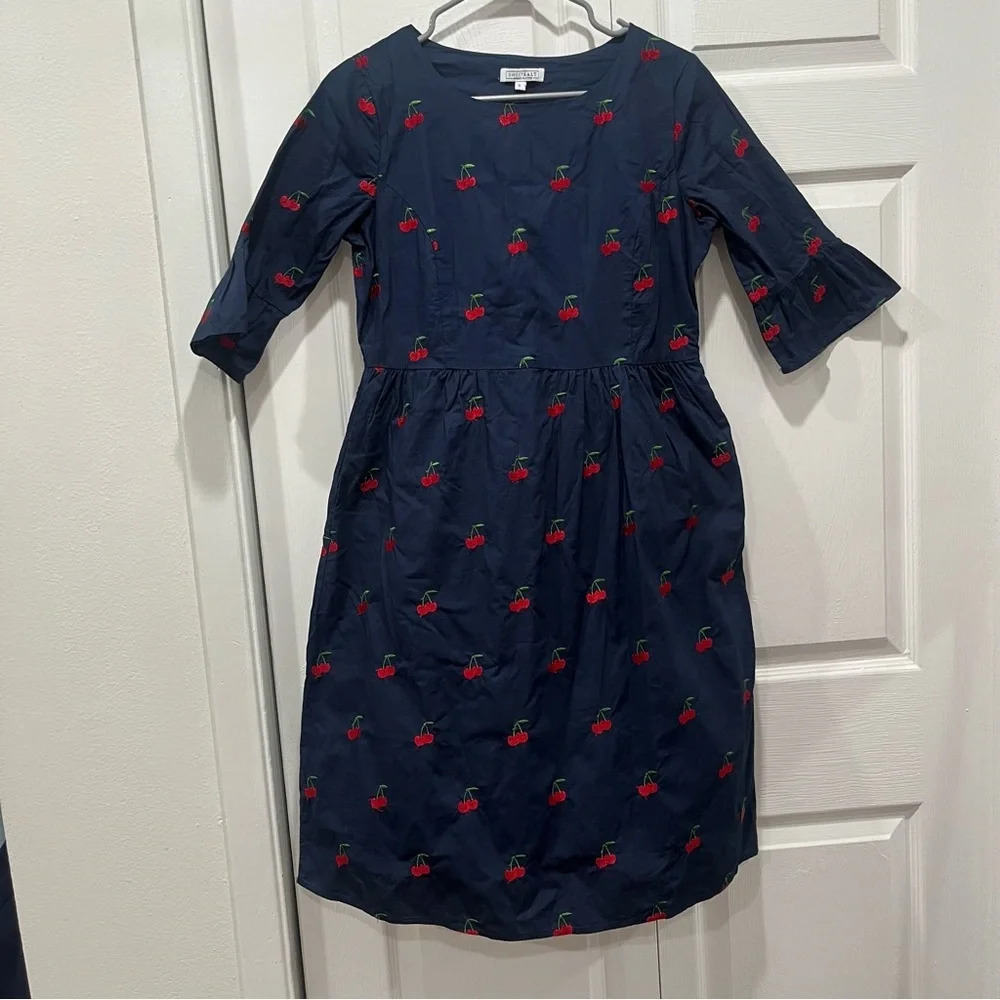 Sweet salt navy blue cherry dress